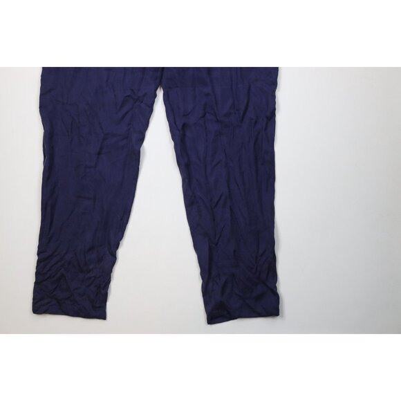 Deadstock Vintage 90s Streetwear Mens 38x37 Relaxed Fit Silk Pants Navy Blue - Picture 4 of 13